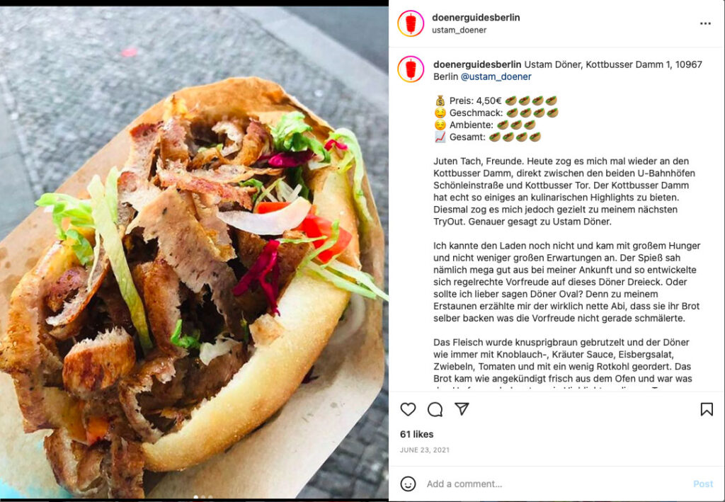 Sistema de reseña de Döner Berlin Guide con el emoji del Döner para medir su calidad. Lado|B|erlin.
